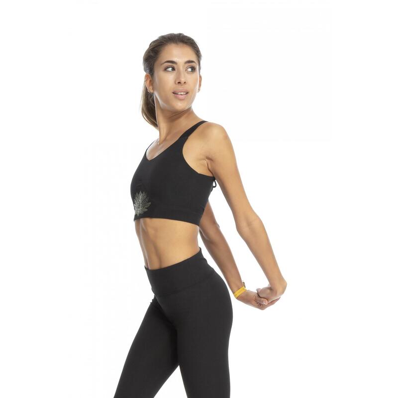 Sujetador top deportivo Yoga de suave algodón FLOW mujer negro