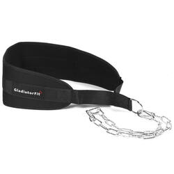 Ceinture Dip Belt musculation noire nylon + chaîne acier 90 cm