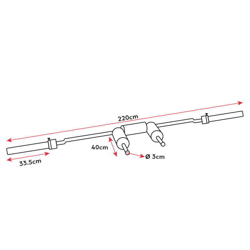 Hantelstange "Safety Squat Bar" aus Stahl 220cm Ø50mm + 2 Scheibenstopper