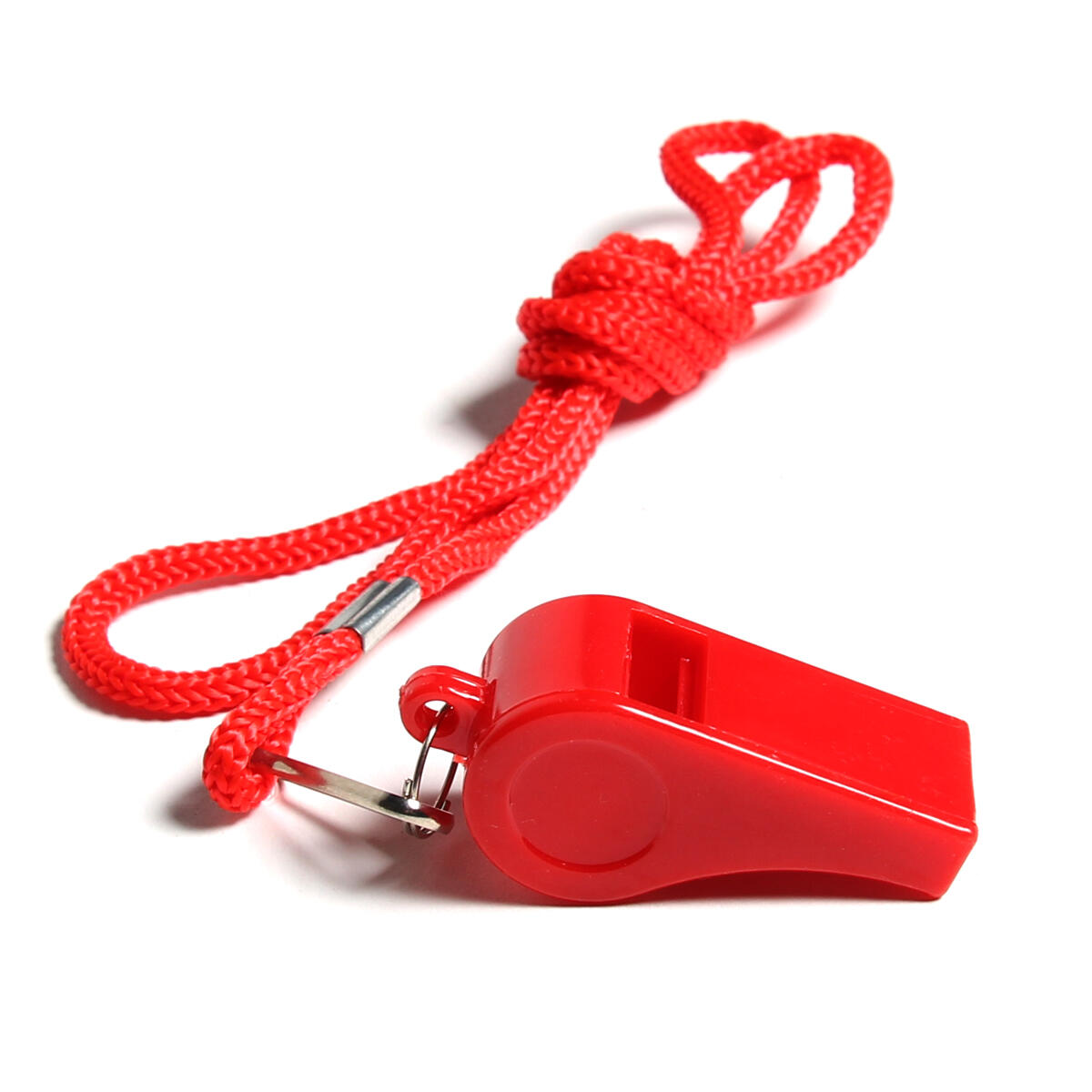 Plastic referee whistle with lanyard