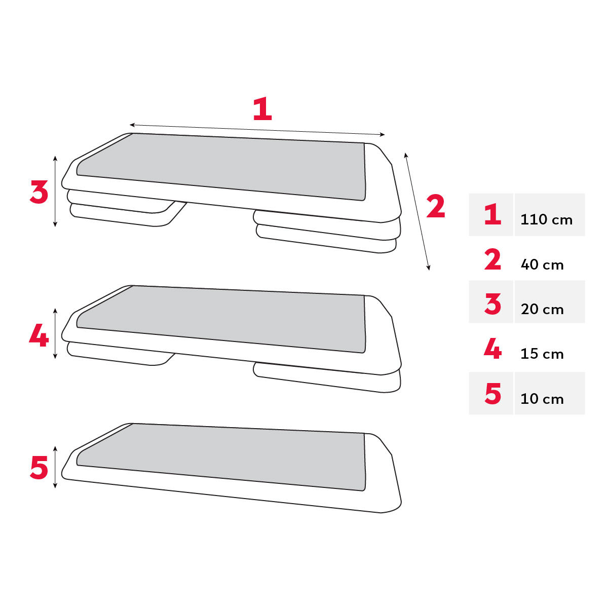 Gradino 110cm plastica regolabile 3 altezze (15/20/25 cm)