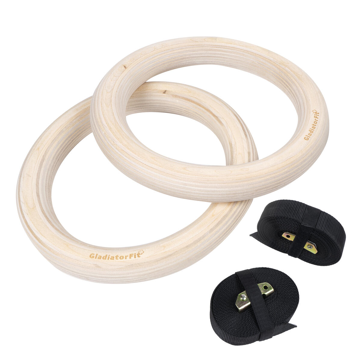 Ø 25mm wooden gymnastic rings with adjustable strap