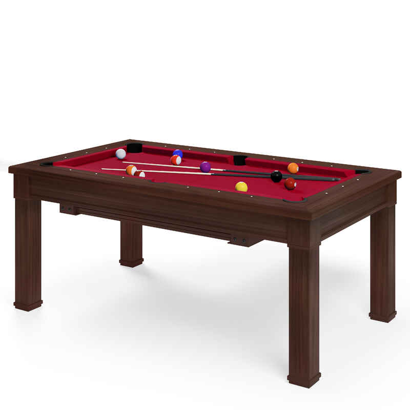 Bison Billard- und Esstisch Dolce Vita in Walnuss, Bordeaux Rot, 5 ft = 184x106