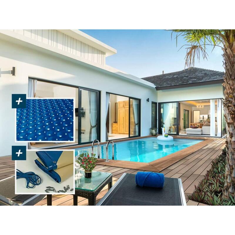 Piscina rectangular de madera "Aruba" - 5,00 x 3,00 x 1,24 m + cubierta de burbu