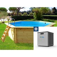 Piscine bois Hawai - 4.10 x 1.18 m + Mini pompe à chaleur 3.5kW - Métal - Gr