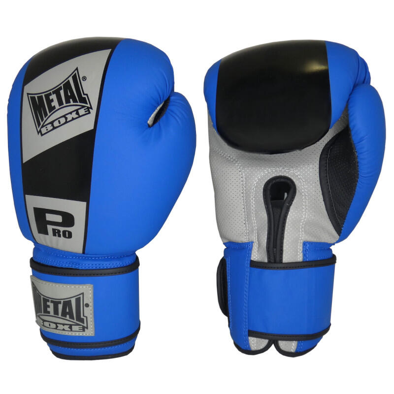 Gants Pro de boxe Pro à lacets rouge ou bleu métal boxe 