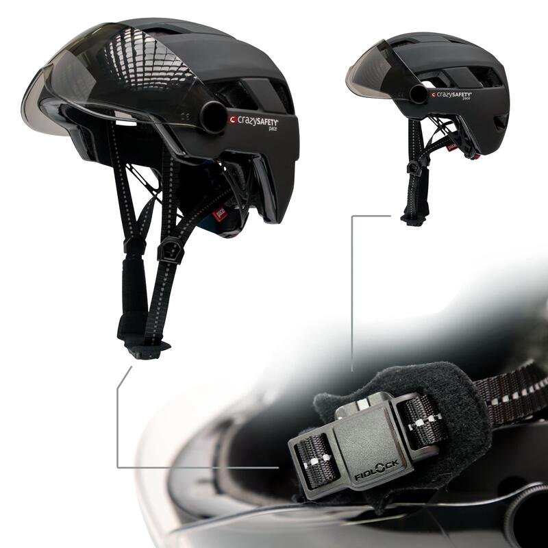 Casque E-bike pour Adultes| Noir, Visière et LED| Crazy Safety| Certifié EN1078