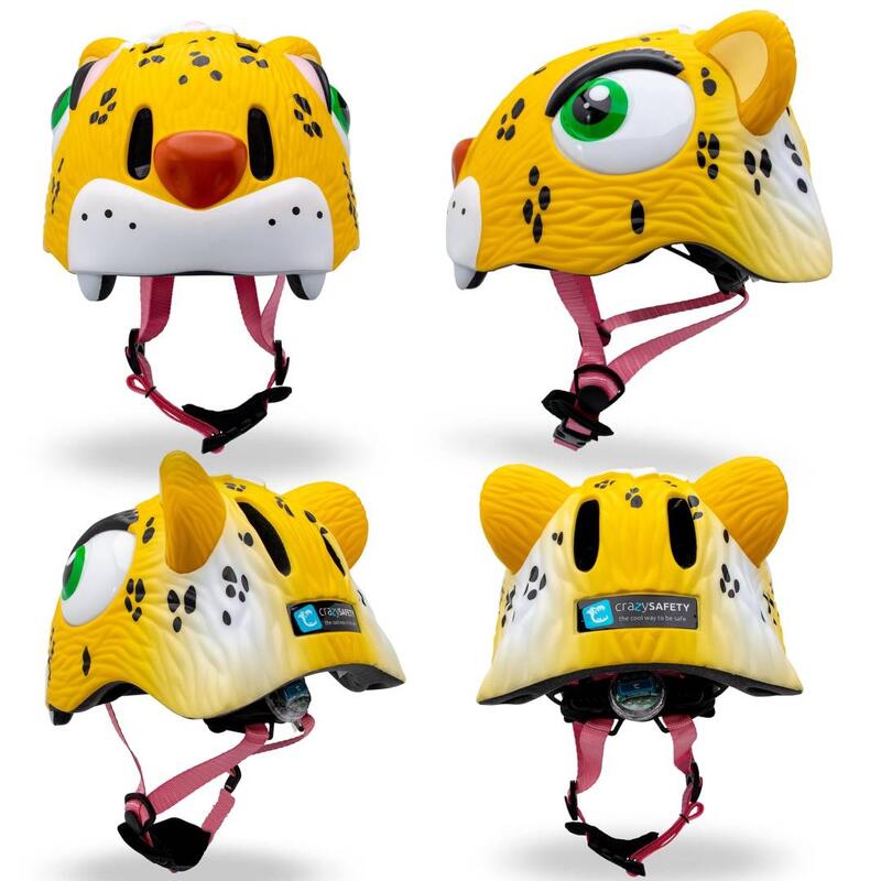 Casco de bicicleta para niños |Leopardo Amarillo| Crazy Safety|Homologado EN1078