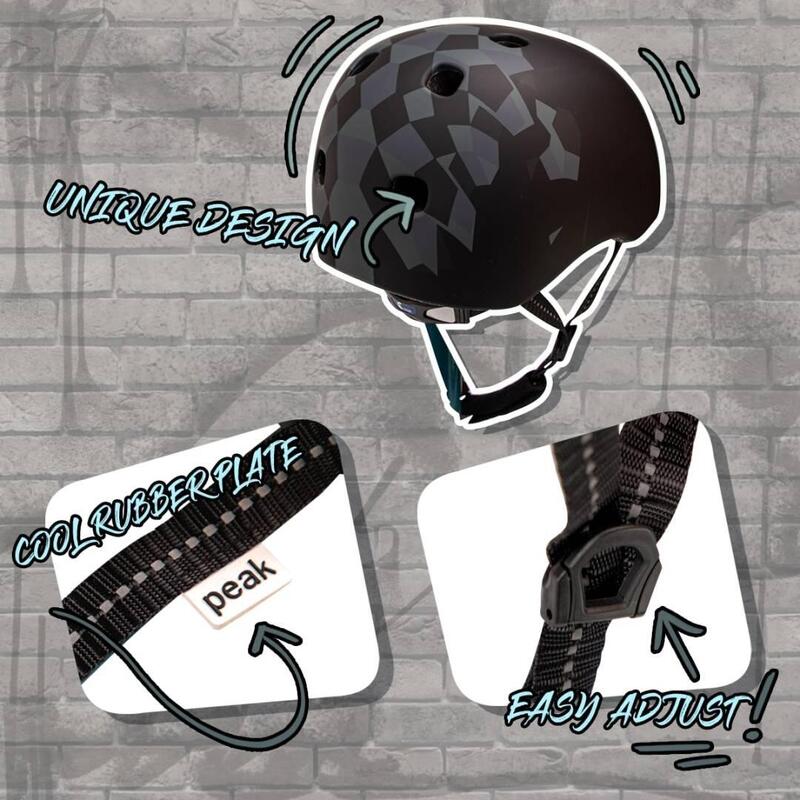 Skater Helm für Teenager und Erwachsene |Schwarze Quadrate M/L | EN1078 Geprüft