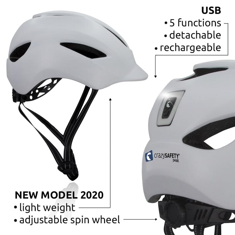 Casque de Vélo Urbain, Lumière USB rechargeable, Blanc Mat (L)