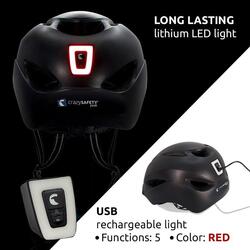 Casque de Vélo Urbain, Lumière USB rechargeable, Noir Mat (L), Certifié  EN1078 CRAZY SAFETY