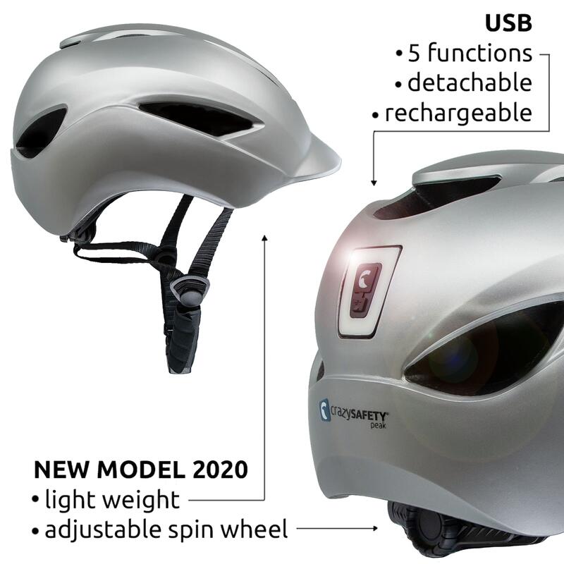 Casque de Vélo Urbain | Lumière USB rechargeable| Gris Mat (L) | Certifié EN1078