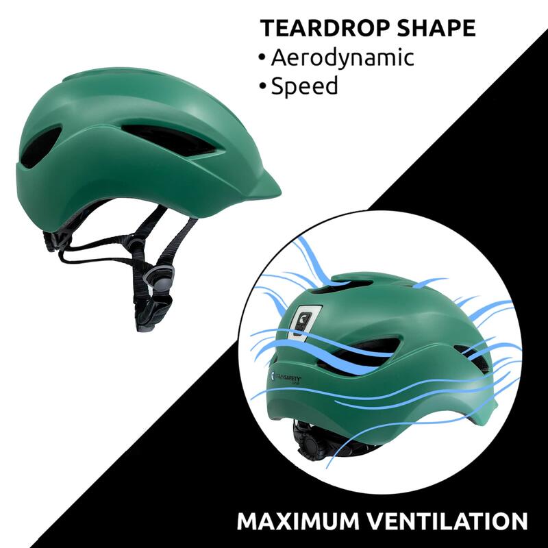 Capacete urbano| Luz recarregável USB| Verde Mate (L) |EN1078 Certificado