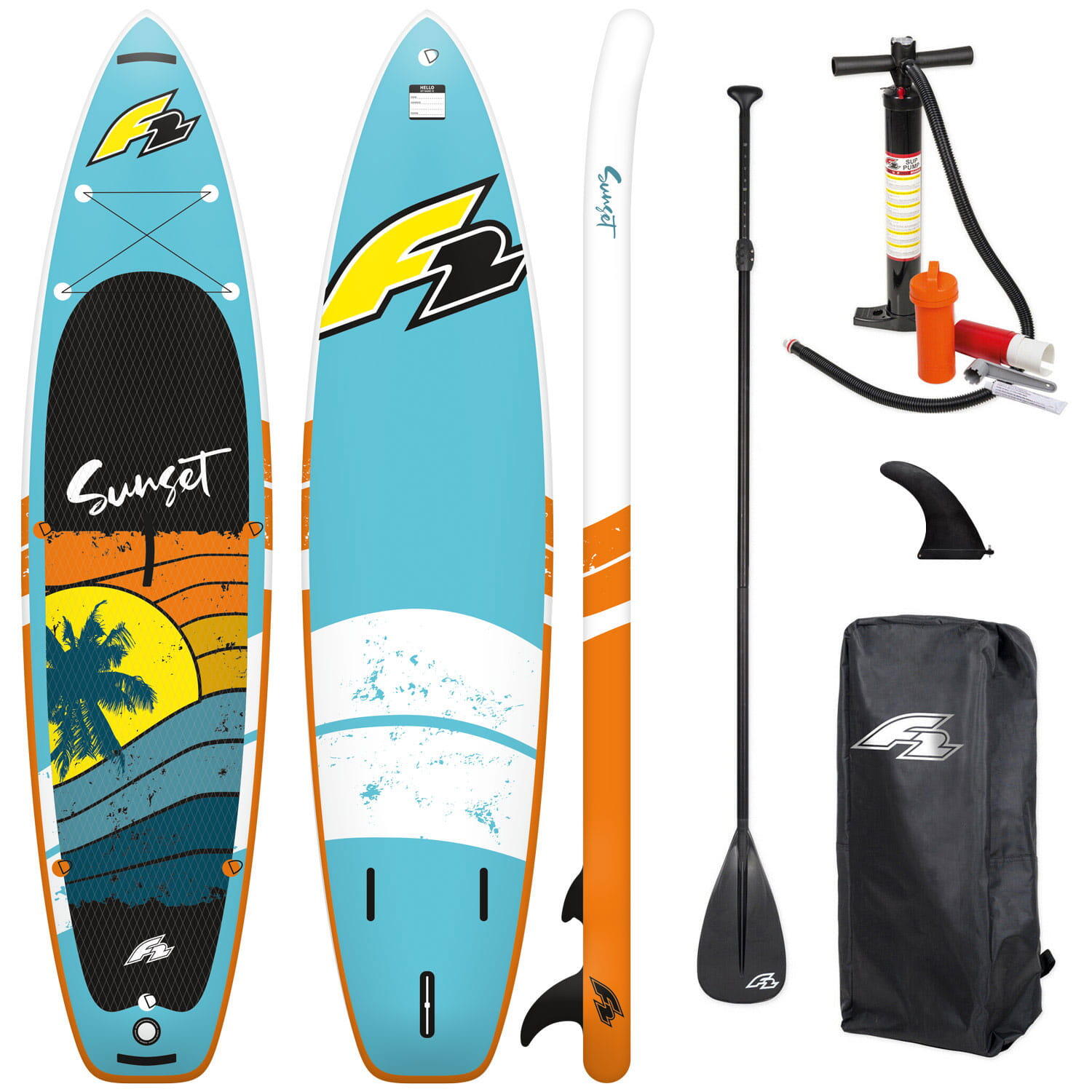 F2 F2 SUNSET 10'2” Turquoise SUP opblaasbaar board Turkoois-oranje unisex