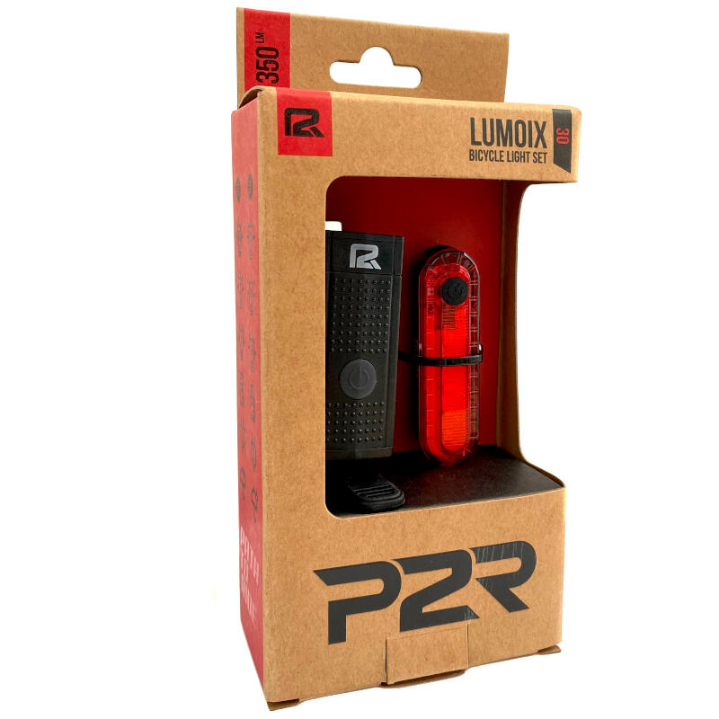 Lumini bicicleta fata-spate P2R LUMOIX 30 (USB), Set, Negru