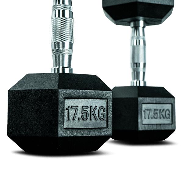 Manubri Palestra - Gomma Dura - Manubri Esagonali - Nero - 2 Pesi da 17,5 kg 5/7