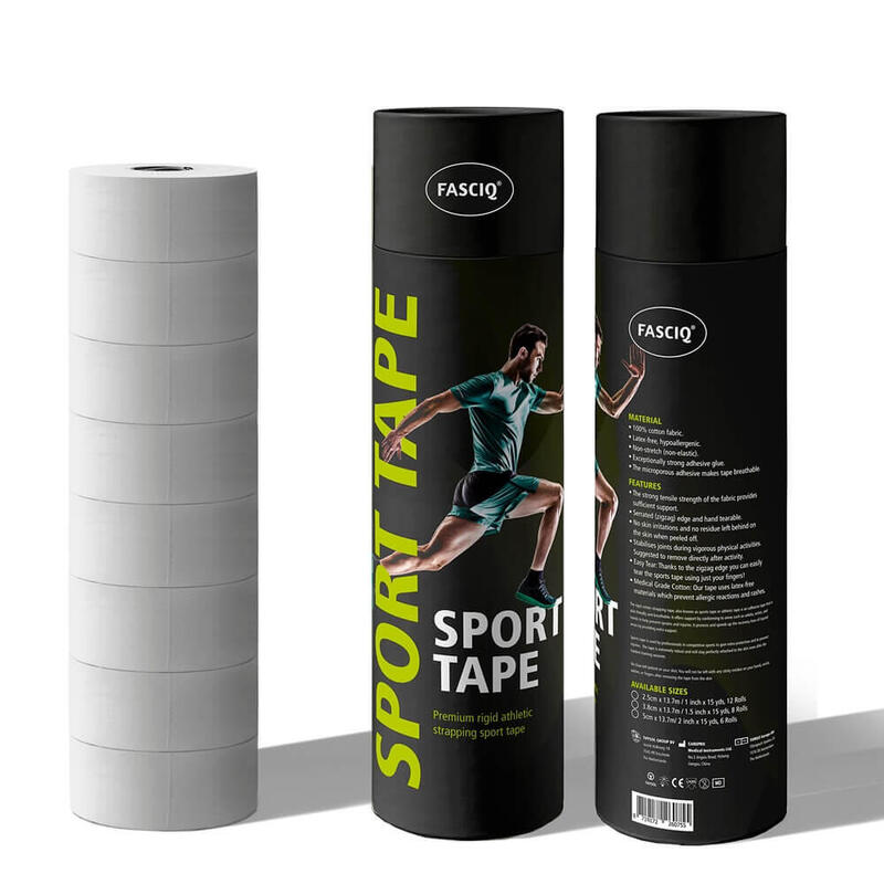 FASCIQ Premium Rigid Sport Tape | 8 Rolls 1.5in x 15yds | White Athletic Tape