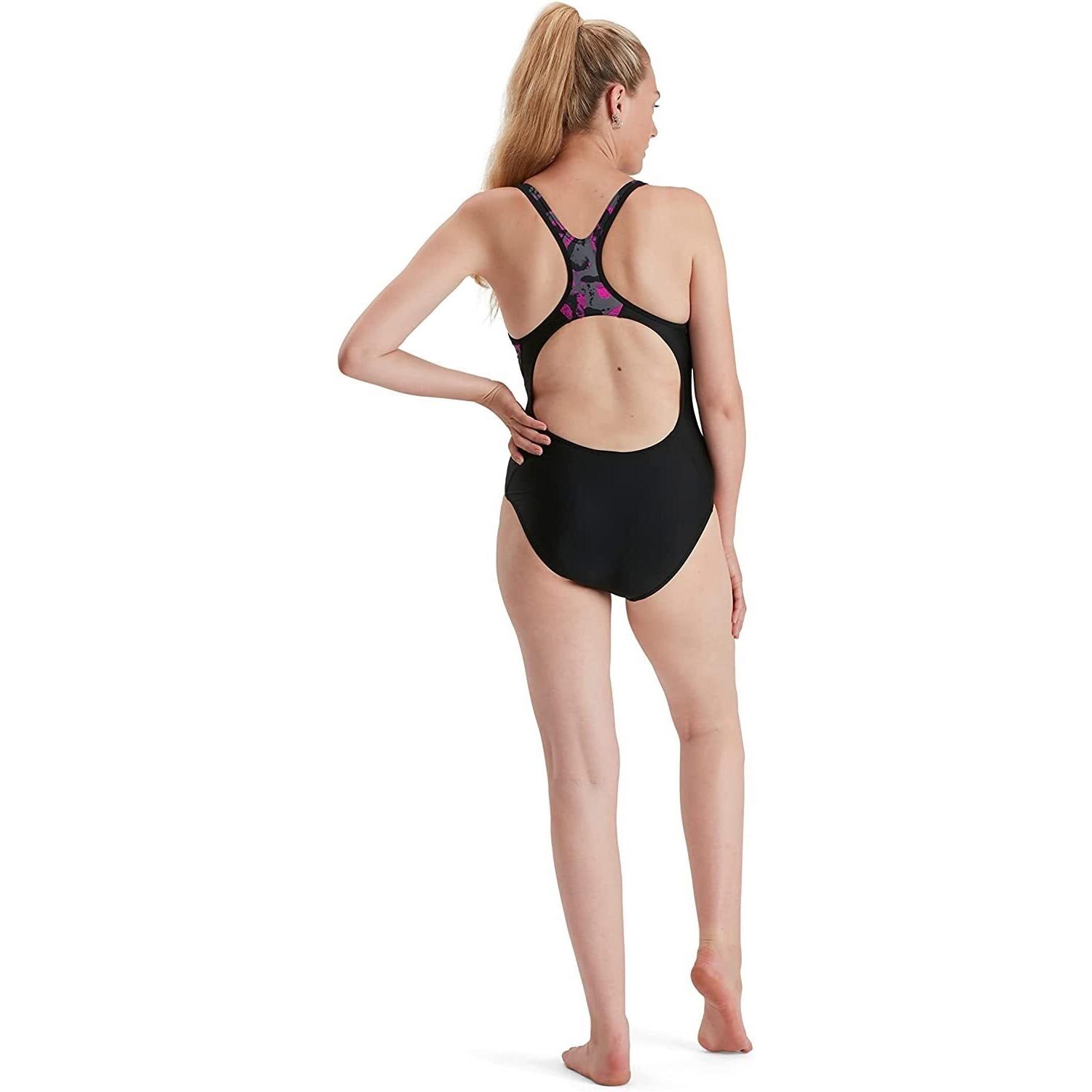 Womens Ladies Endurance Laneback One Piece Swimsuit Black Pink