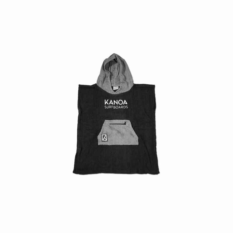 Surf Poncho für Kinder - schwarz mit Kapuze & Känguru Tasche