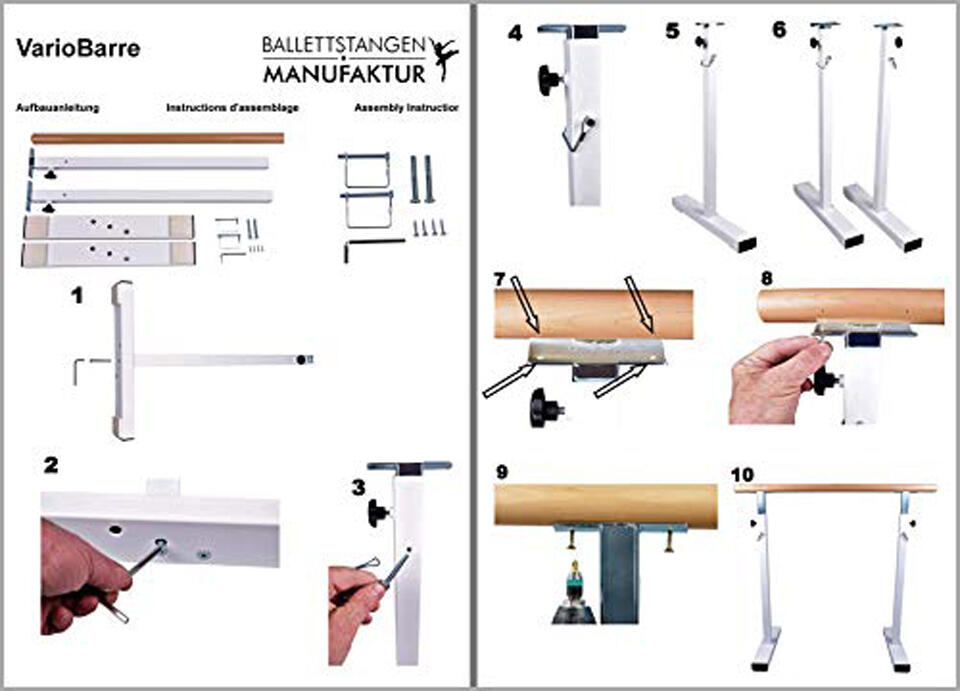 2 x Balletstanghouder STANDARD gemaakt van staal met 200 mm muurafstand in grijs 5/5