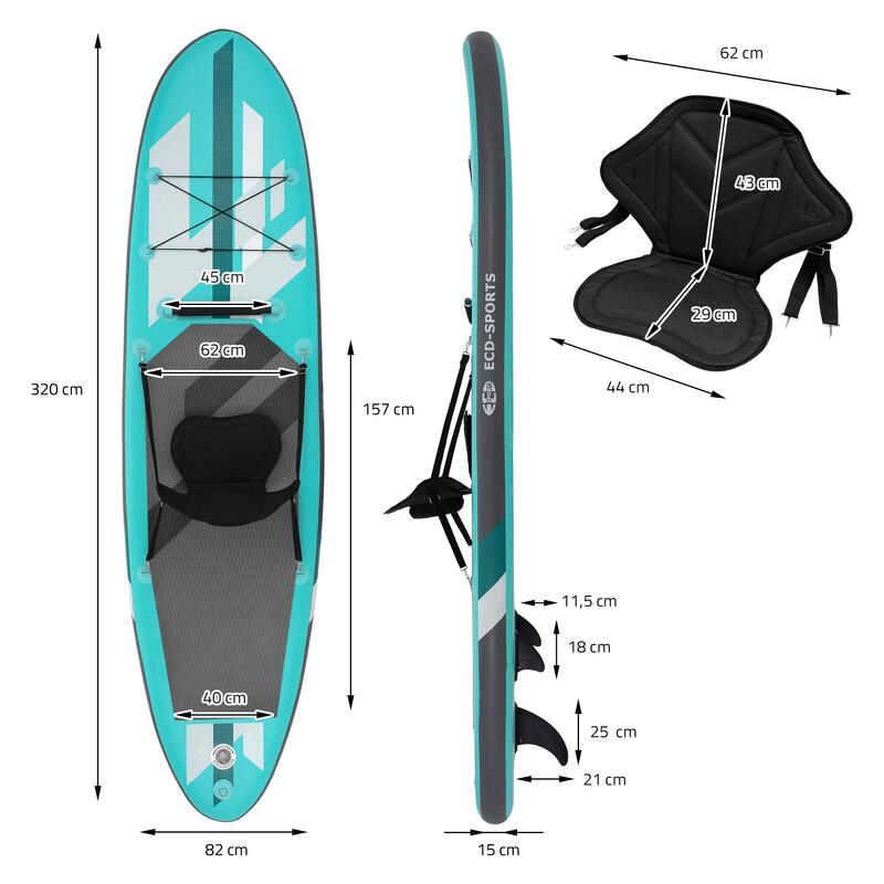 Stand Up Paddle Board met Kayak Seat 320x82x15cm Turquoise