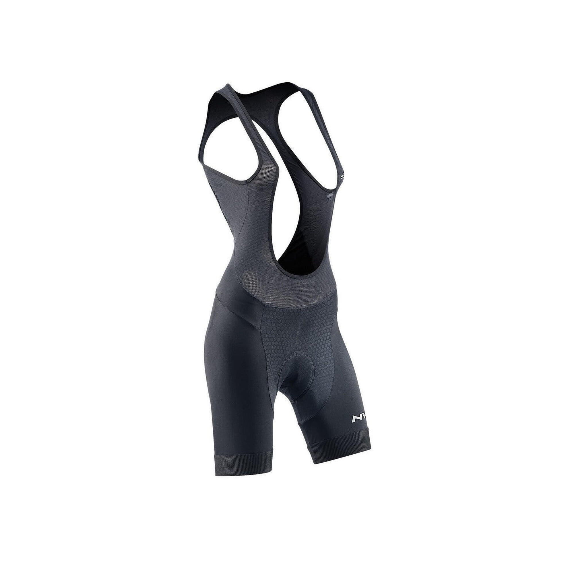 Pantaloni ciclism scurti pentru femei, cu bretele Active Gel bibshorts - negru