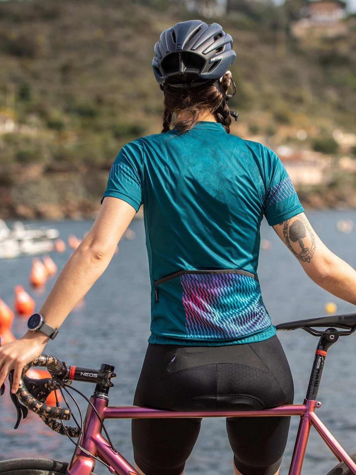 Pantaloni ciclism scurti pentru femei, cu bretele Active Gel bibshorts - negru 3/4