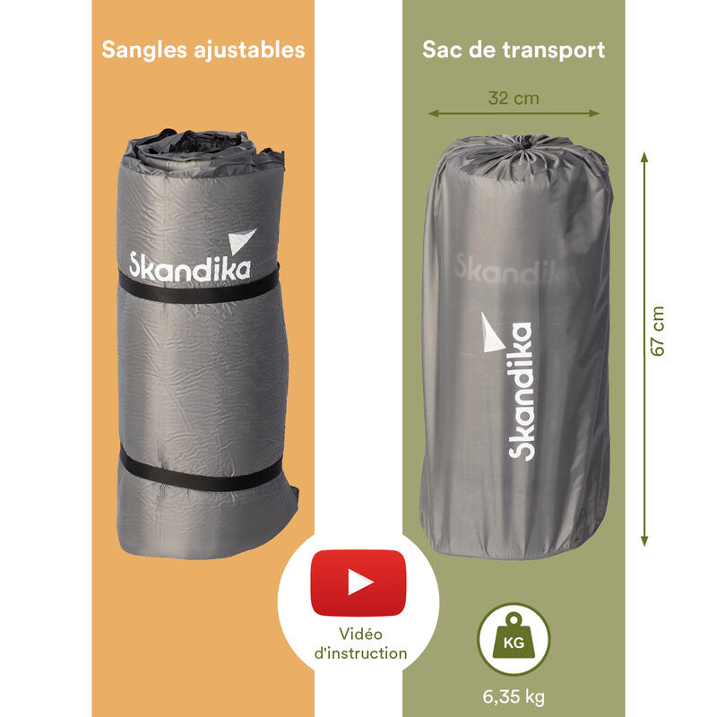 Matelas de camping autogonflant Easy Double - 2 personnes - 10 cm d'épaisseur