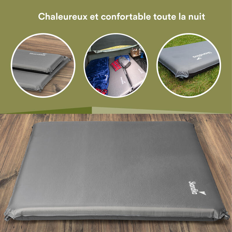 Matelas de camping autogonflant Easy Double - 2 personnes - 10 cm d'épaisseur