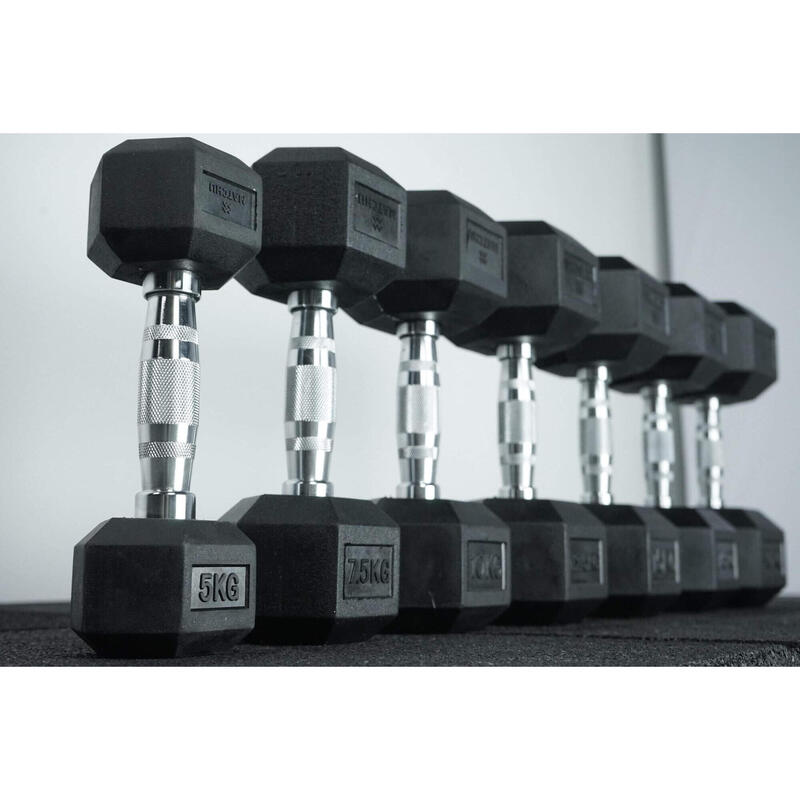 Hexa dumbbells set / Rubberen dumbbells - 2 x 15 kg -  zwart