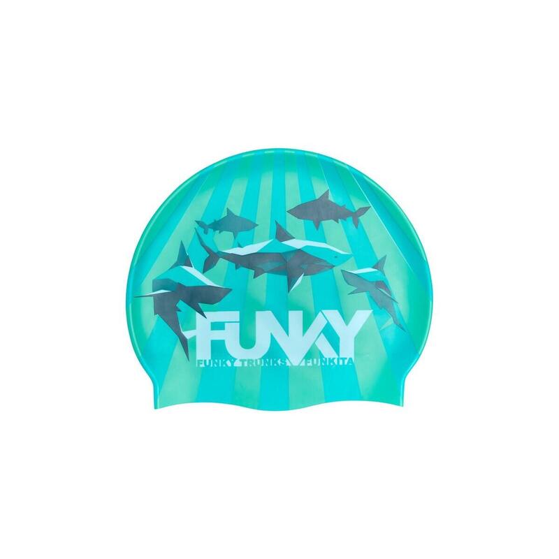 SHARK BAY - 鯊魚成人矽膠泳帽 - 水藍色