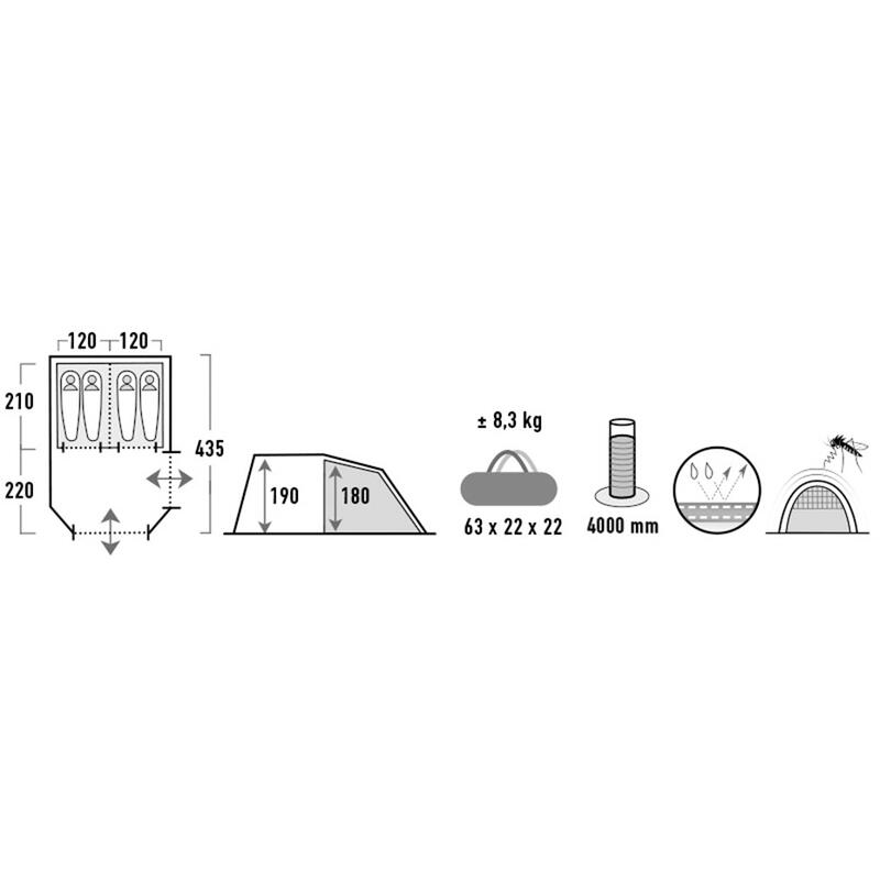 Tente tunnel Ancona 4 personnes de camping pour groupes familiale vestibule