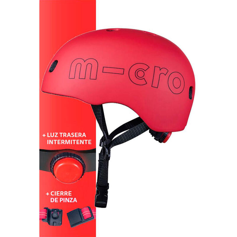 CASCO LISO MICRO ROJO MATE CON LED TRASERO