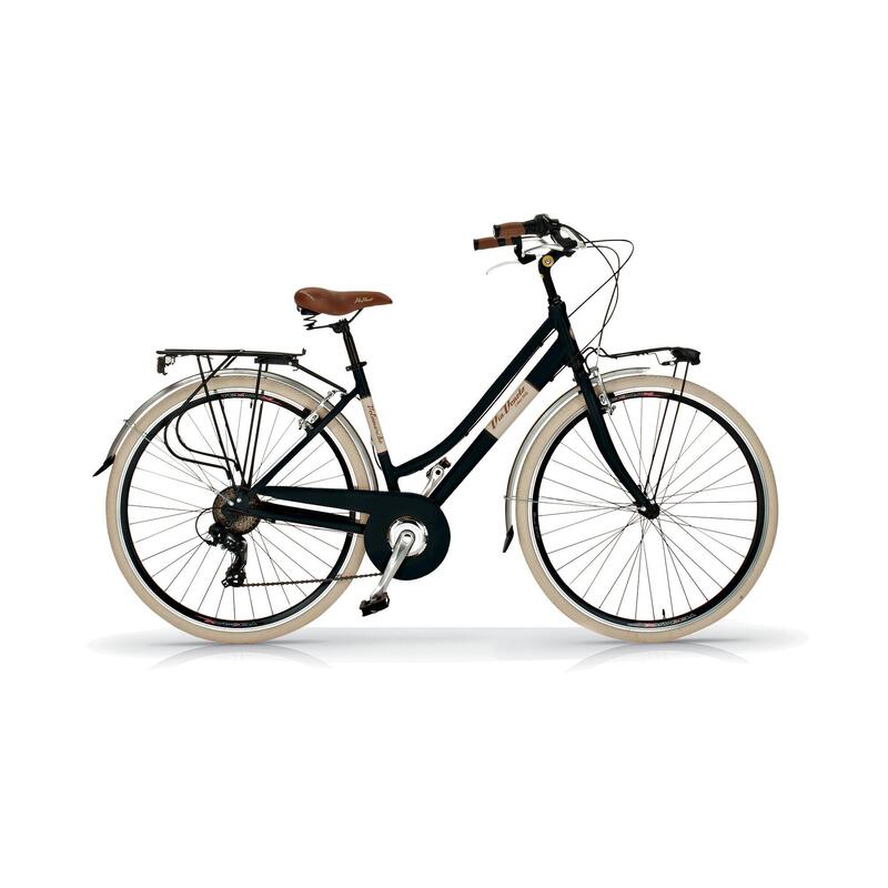 Vélo de cyclotourisme femme Via Veneto 605 aluminium, 6 vitesses couleur noire