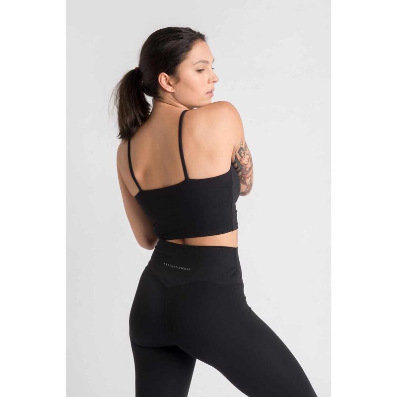 Varsity Crop-Top Sujetador Deportivo Fitness - Mujer - Negro