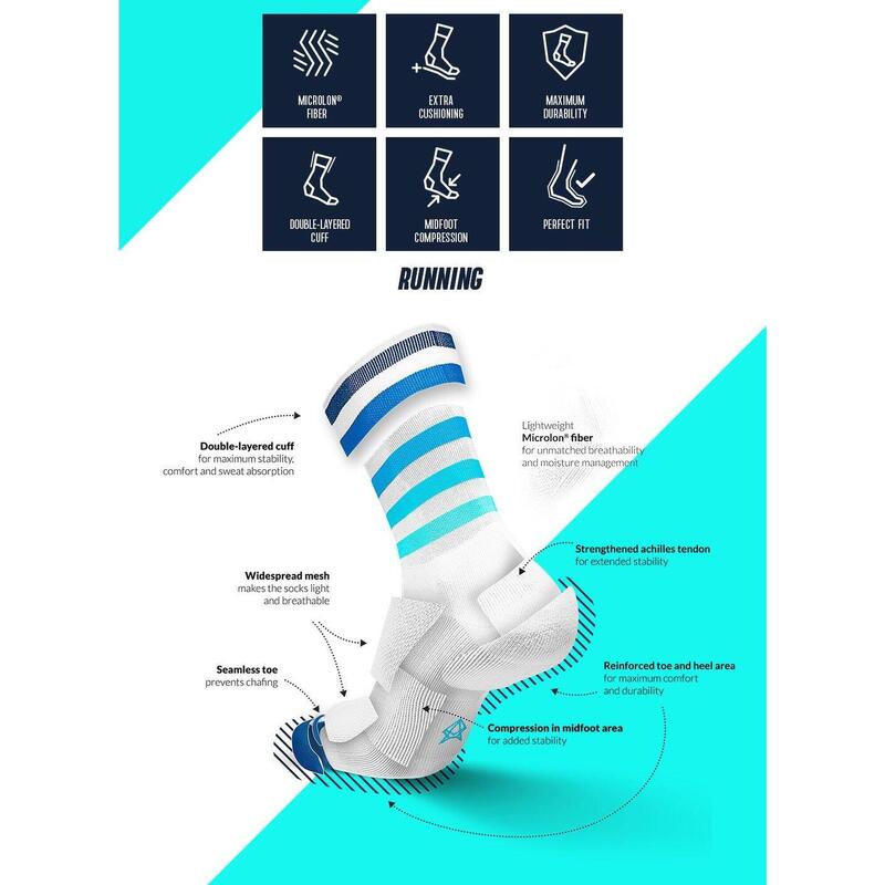 Ultra-light Breathable High-Cut Running Socks - Blue/White