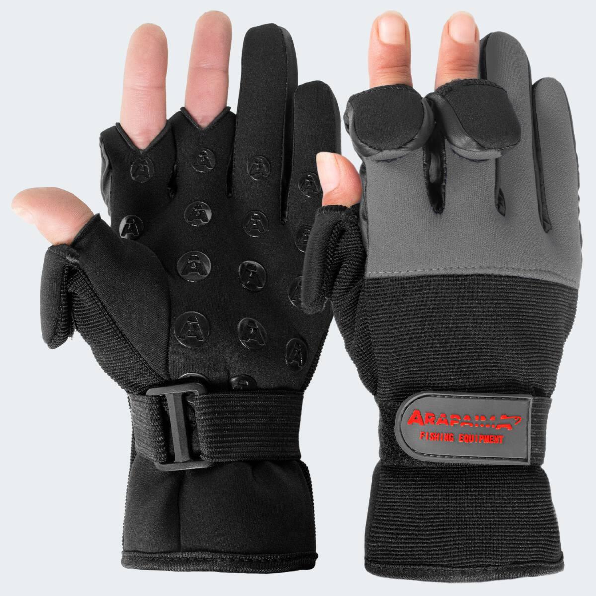 Guanti pesca 'wizard' | Neoprene | Punta delle dita pieghevole | Grigio/Nero 3/5