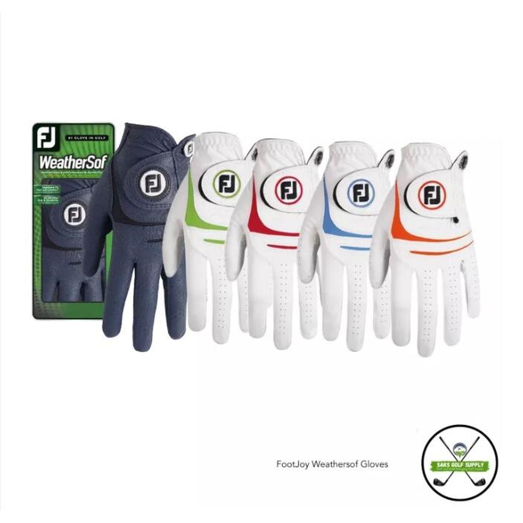MEN'S WEATHERSOF LEATHER GOLF GLOVES (LEFT HAND)- WHITE/BLUE