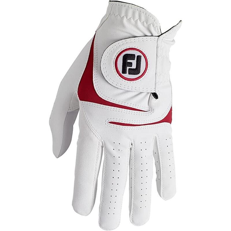 MEN'S WEATHERSOF LEATHER GOLF GLOVES (LEFT HAND)- WHITE/RED