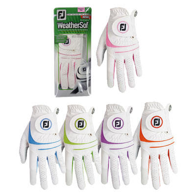 WOMEN'S WEATHERSOF LEATHER GOLF GLOVES (A PAIR)- WHITE/GREEN
