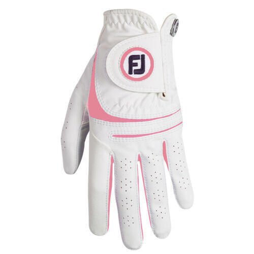 WOMEN'S WEATHERSOF LEATHER GOLF GLOVES (A PAIR)- WHITE/PINK