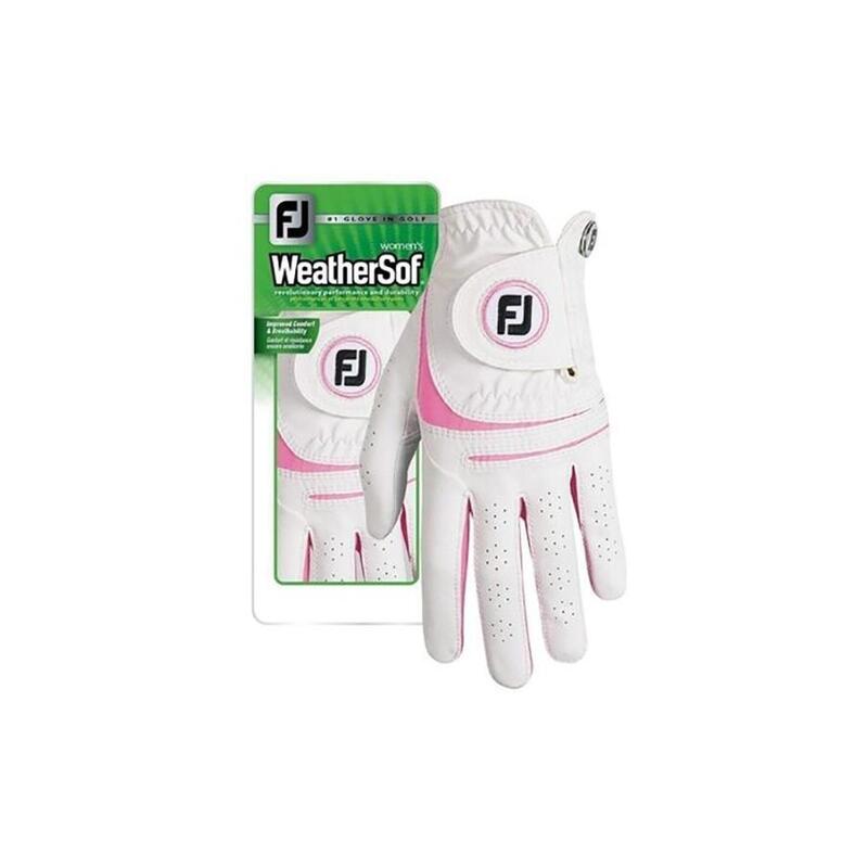 WOMEN'S WEATHERSOF LEATHER GOLF GLOVES (A PAIR)- WHITE/PINK