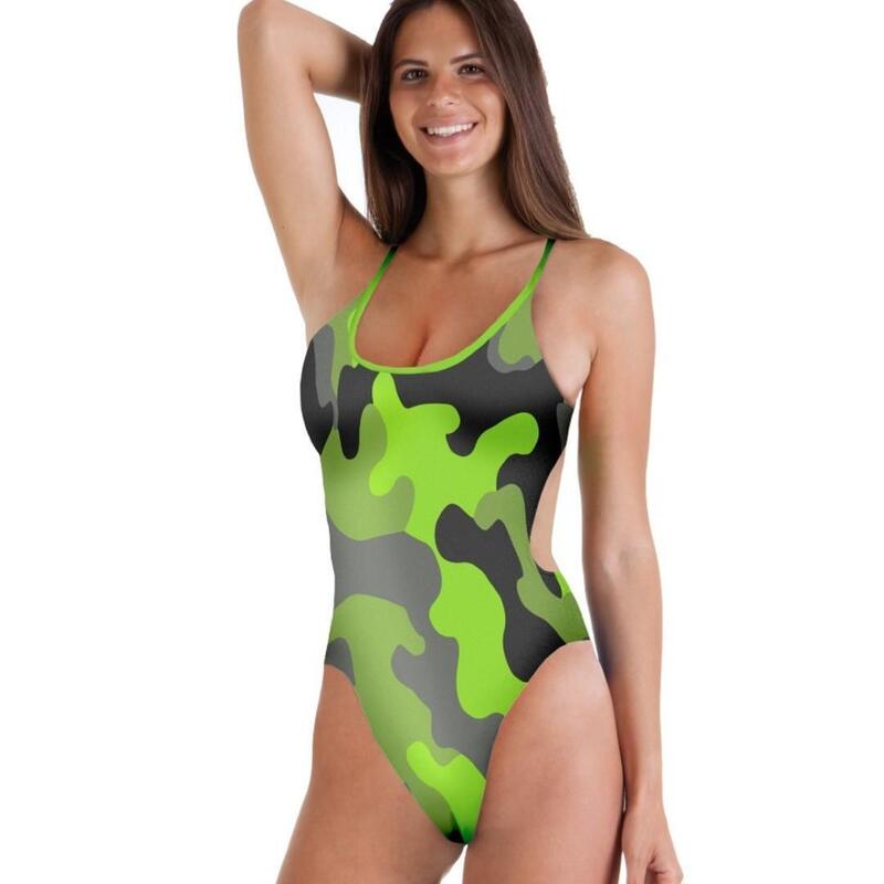 Costume tecnico intero donna piscina Nuoto Revolution Army Verde Acido