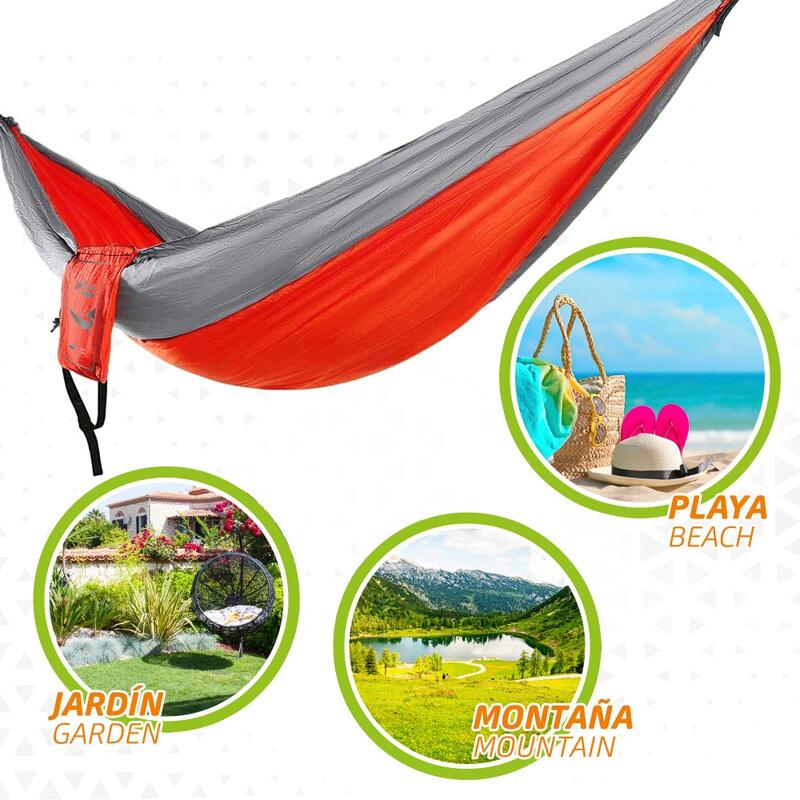 Hamaca camping roja con cuerda, mosquetones y bolsa incluidos Aktive Decathlon