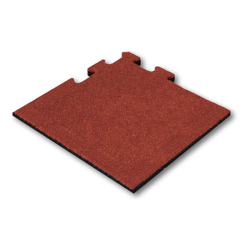 Dalle en caoutchouc 25 mm - 50 x 50 cm - Rouge - Système puzzle - Pièce d'angle