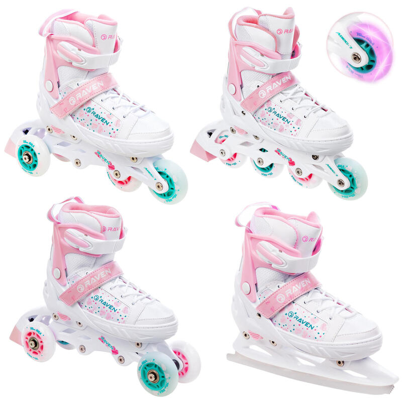 Patines 4en1 Rueda Ajustable LED Rosi Blanco/Rosa