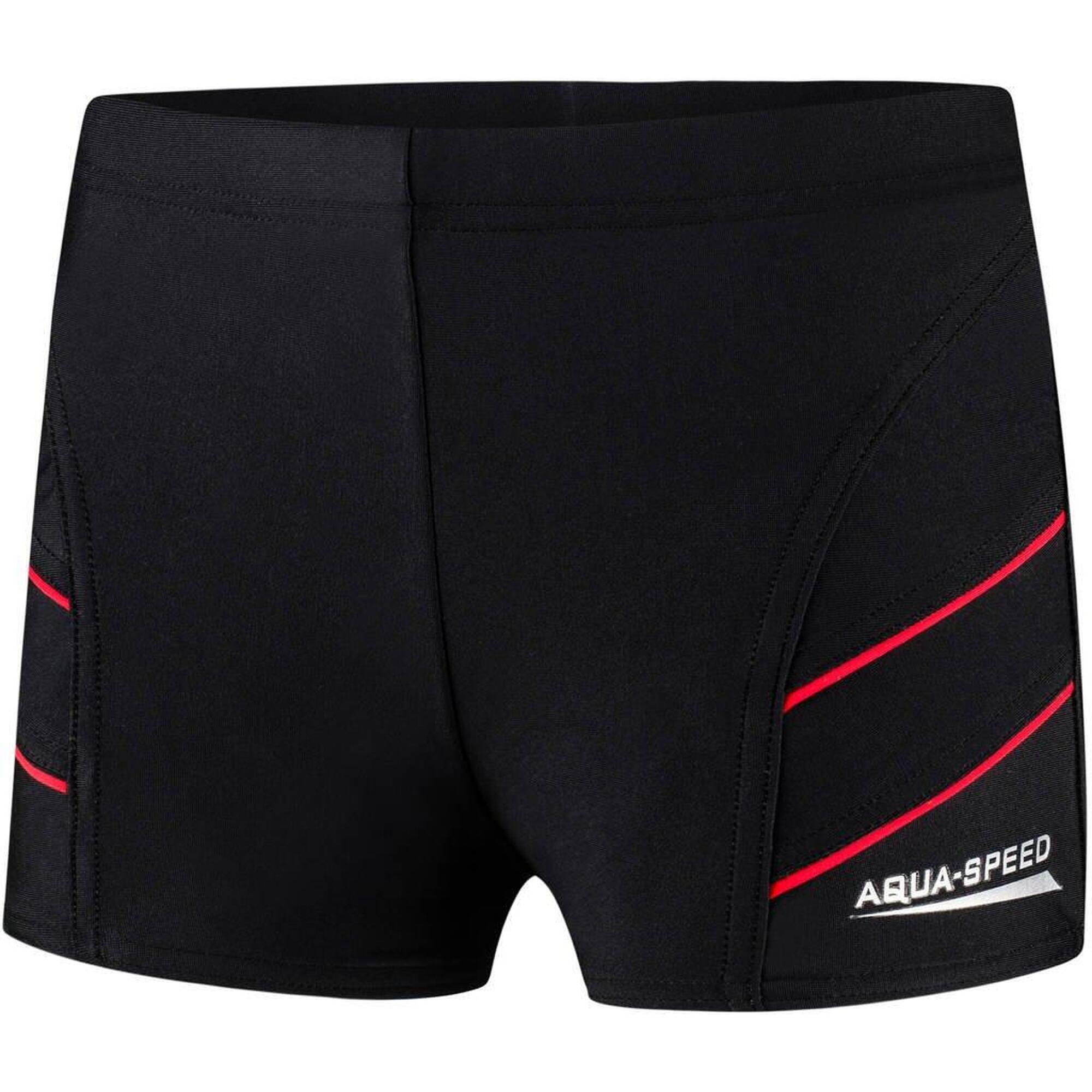 Aqua Speed - Slipy Shorty Natation - Andy Noir Enfant - Boxer De Bain - Noir|rouge - 152 Cm - Decathlon