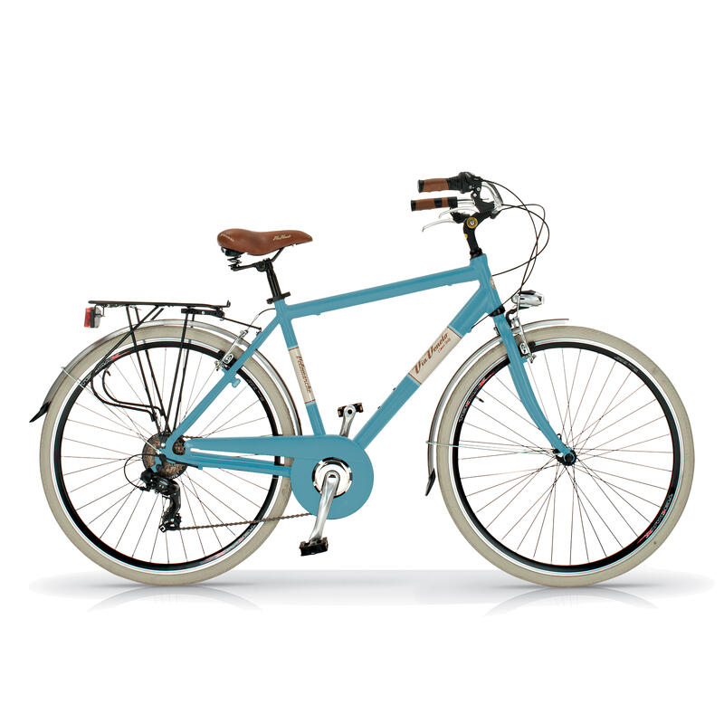 Vélo de ville pour homme, aluminium Via Veneto 605, 6 vit, couleur bleu clair
