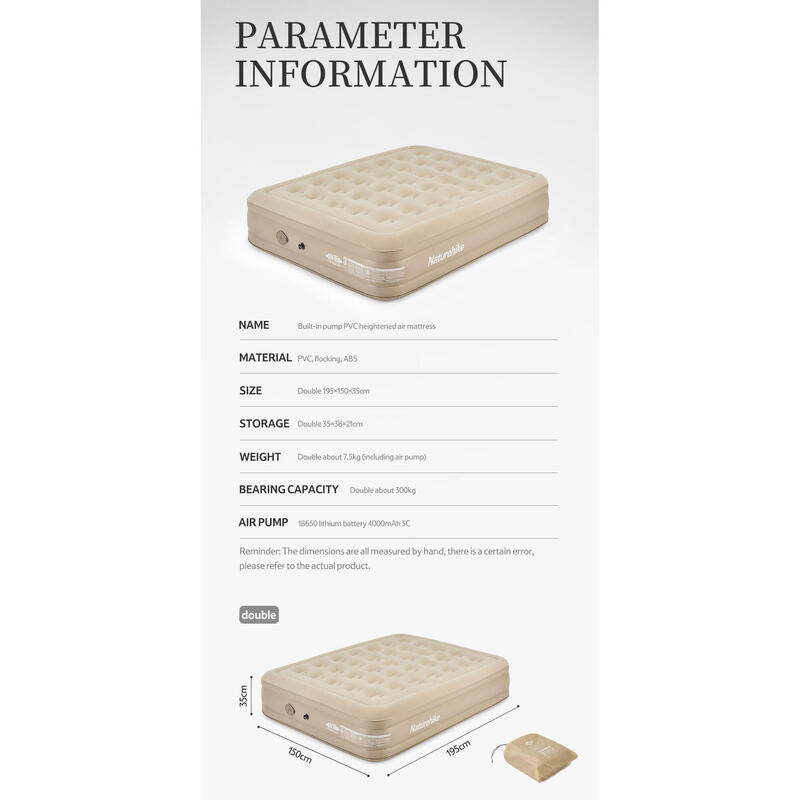 CD04 PVC Couple Air Mattress with Air Pump - Khaki