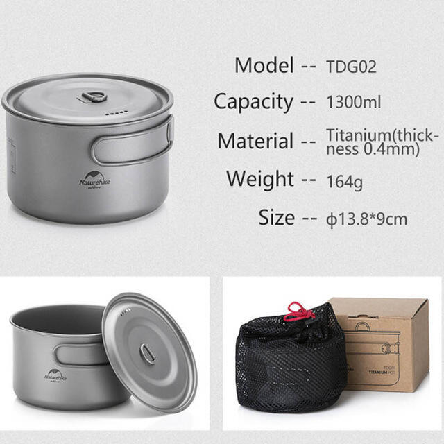 TDG02 Camping Titanium Pot 1300ml